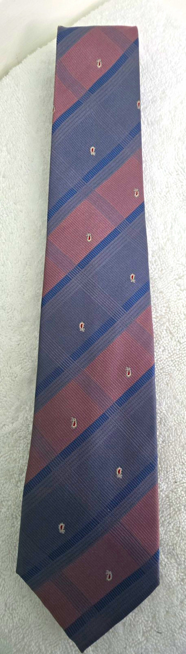 Vintage Karl Lagerfeld Men's Blue Pink Striped Woven Silk Tie Logo Accent
